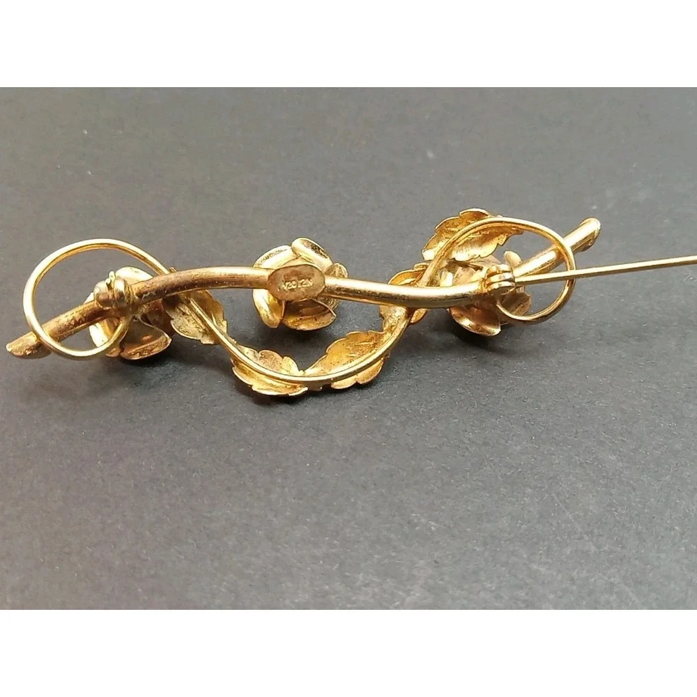 VINTAGE MARLANA? 1/20 12K GOLD FILLED PIN BROOCH ROSES 5.88 Grams